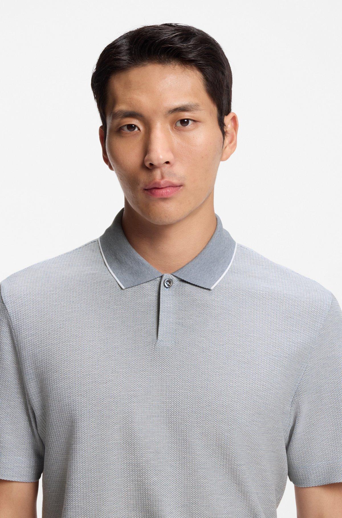 Cotton-silk polo shirt with three-tone structure Product Image