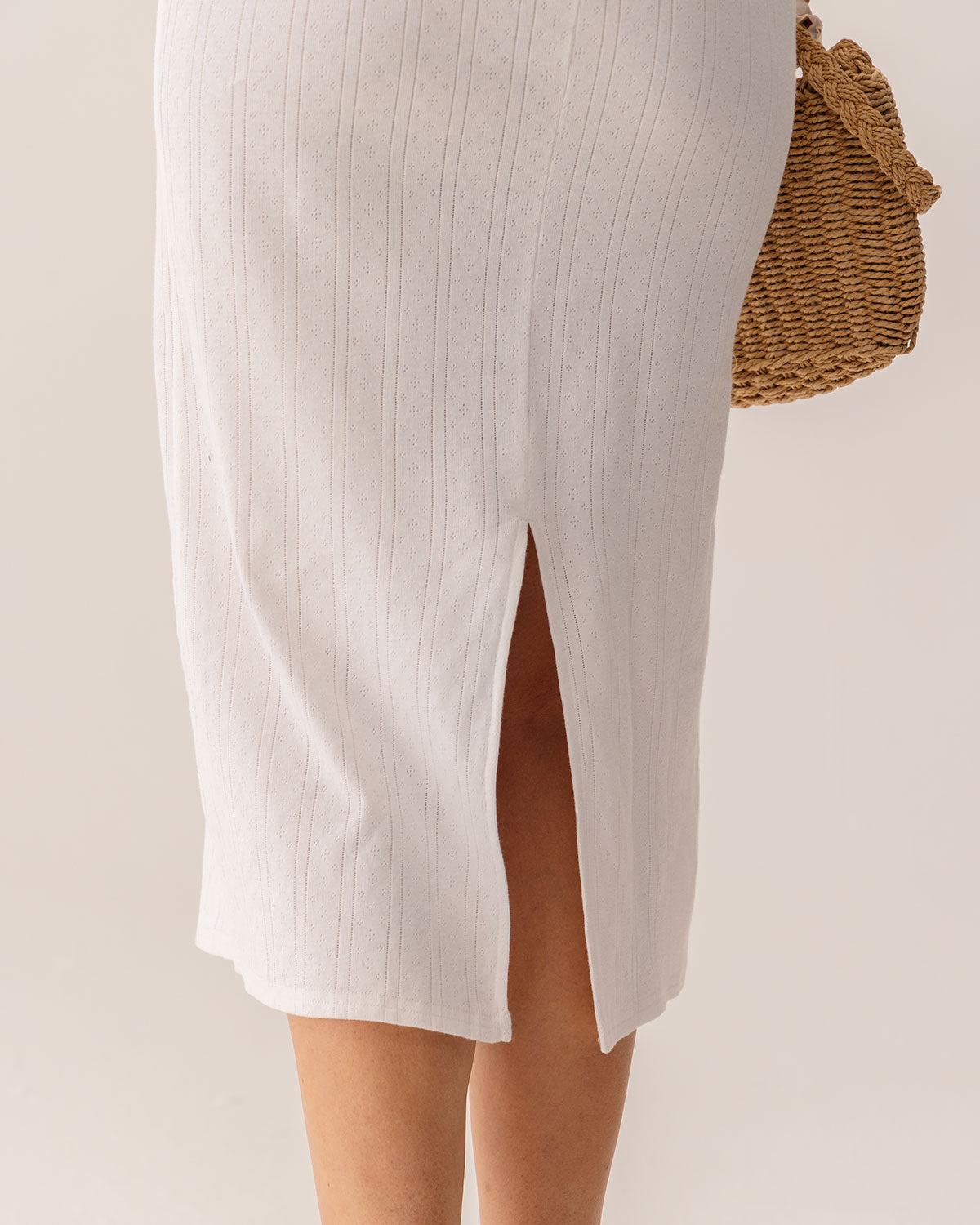 White Bodycon Slit Slip Midi Dress Product Image