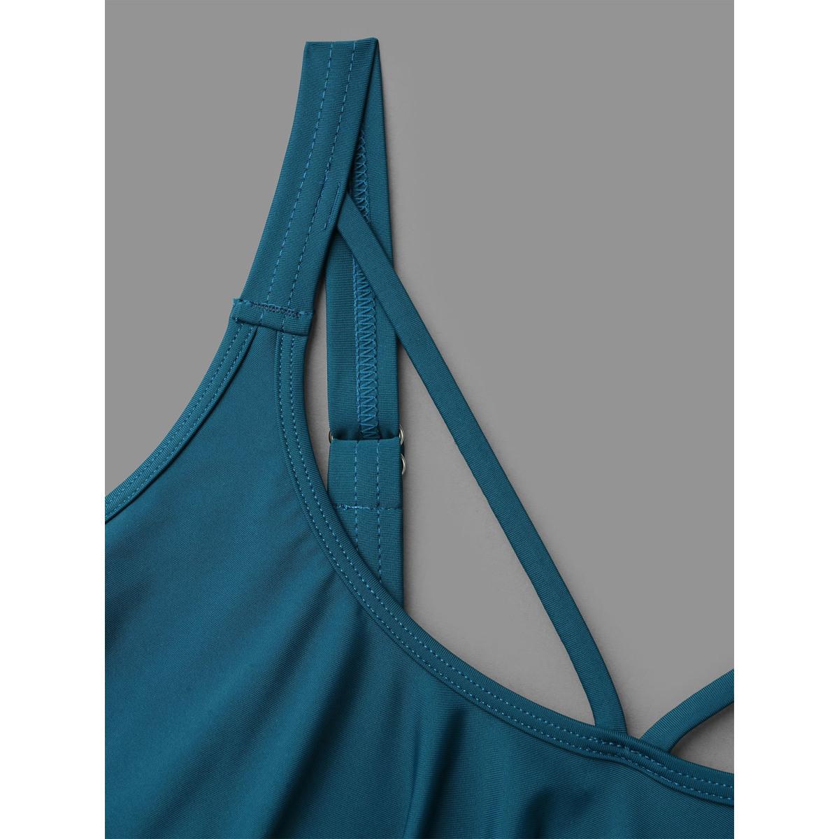 Plus Size Tropical Print Tiered Ruffles Crisscross One Piece Swimsuit Women's Swimwear Cyan Beach Gathered Curve Bathing Suits High stretch One Pieces BloomChic 30/6X Product Image