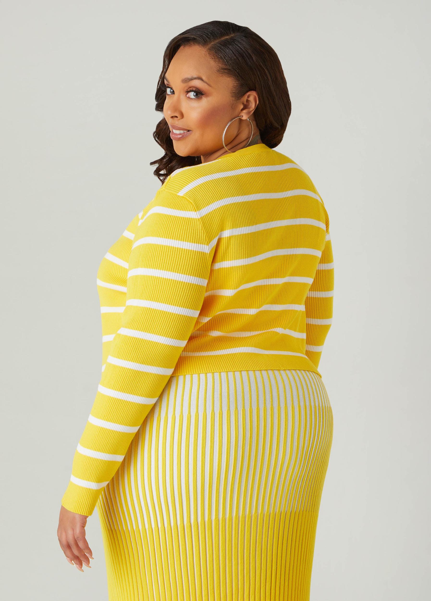 Plus Size Cropped Striped Cardigan Ashley Stewart Product Image
