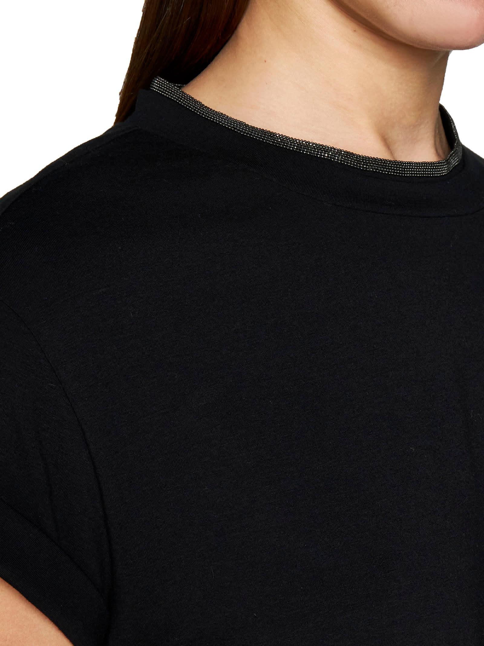 BRUNELLO CUCINELLI Women Stretch Cotton Jersey T-shirt With Precious Faux-layering In Black Product Image