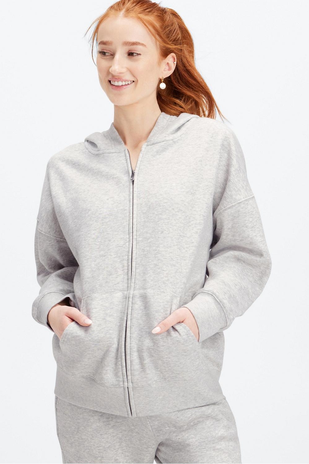 Fabletics Go-To Full-Zip Hoodie Womens Light Grey Heather plus Size 3X Product Image