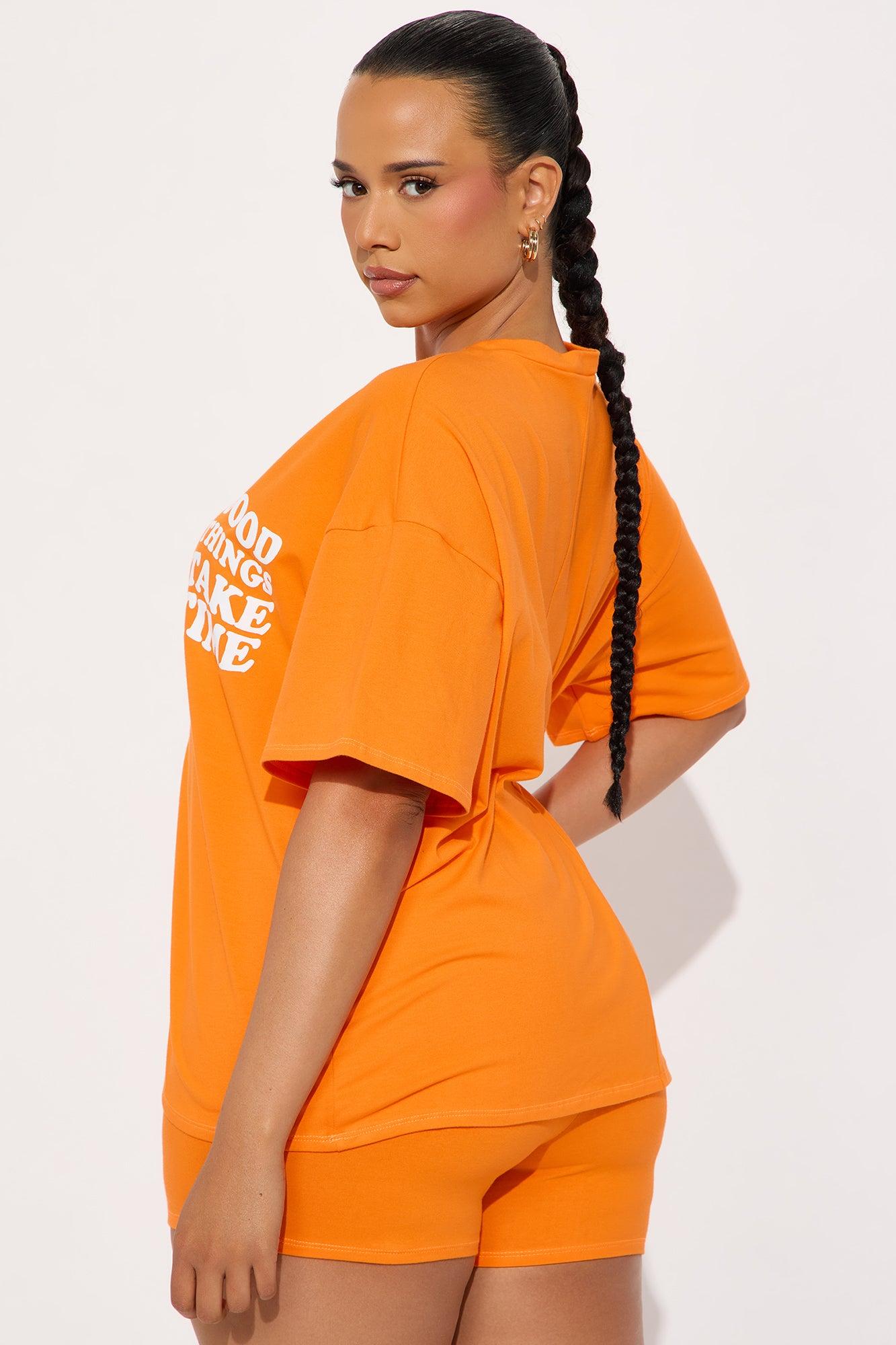 Good Things Take Time Biker Short Set - Orange Female Product Image