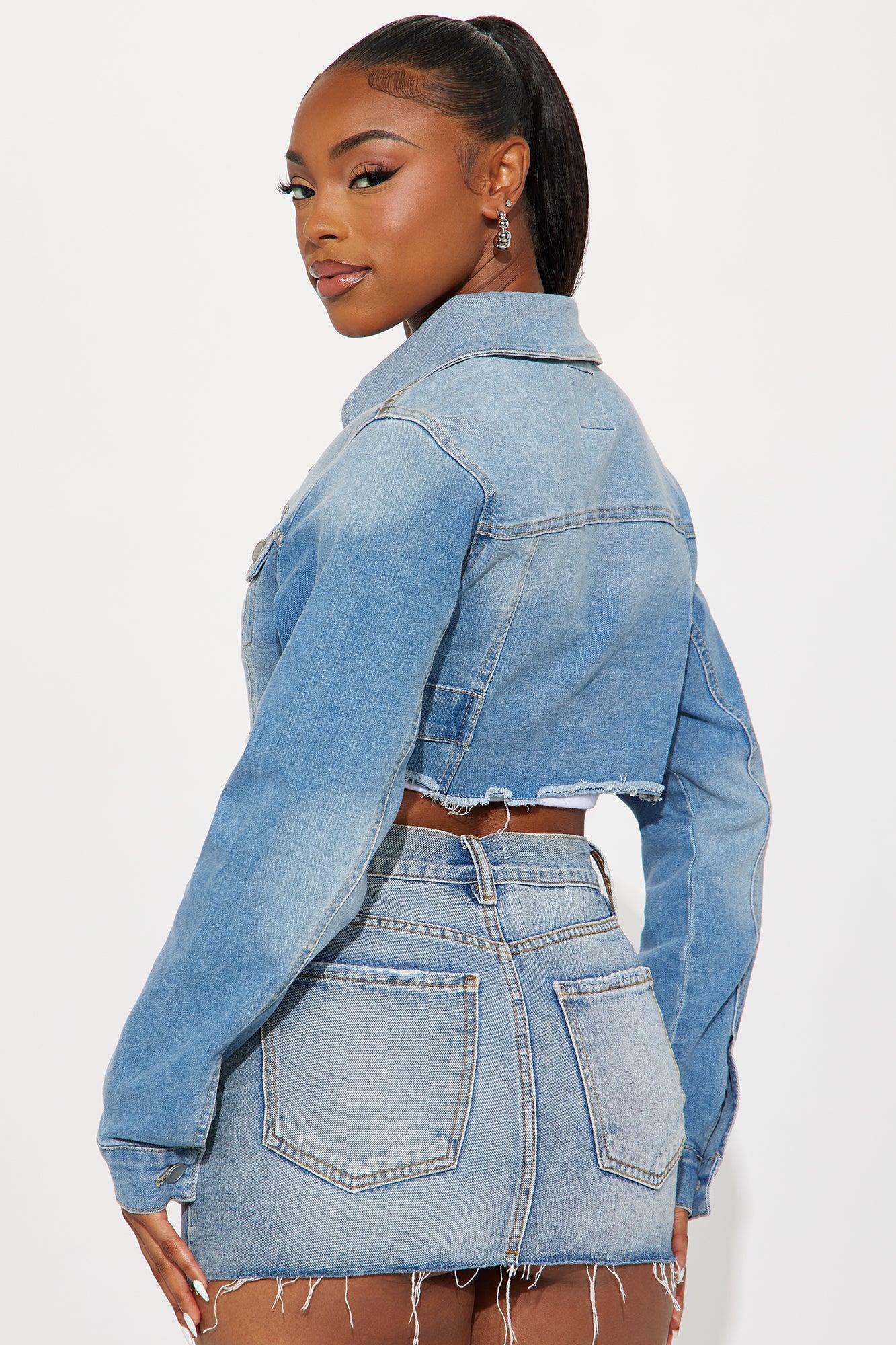 Venice Studded Cropped Denim Jacket - Light Wash Female Product Image