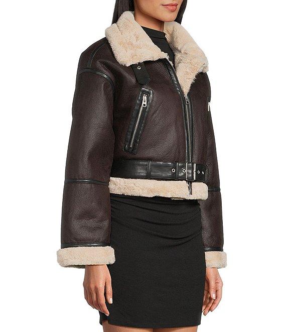 GB Faux Fur Belted Faux Suede Jacket Product Image