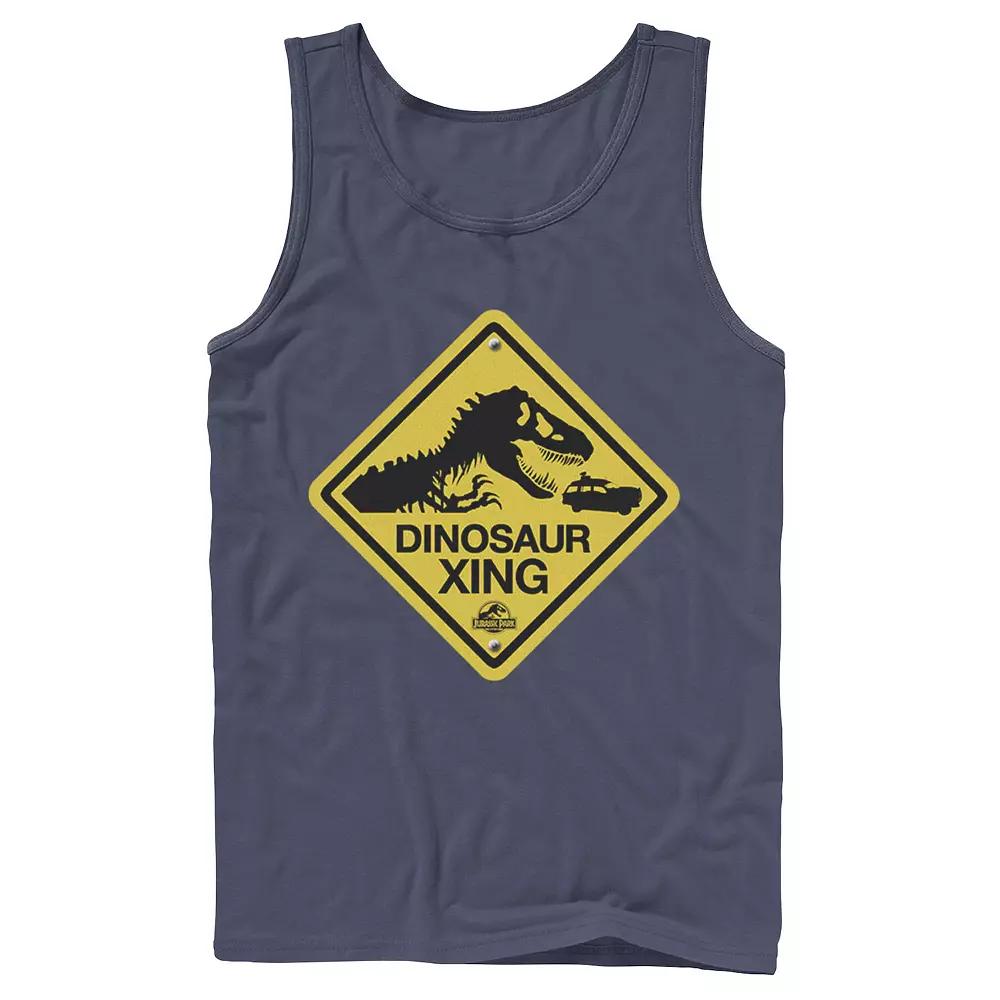 Men's Jurassic Park Dinosaur Crossing Yellow Sign Tank Top,  Product Image
