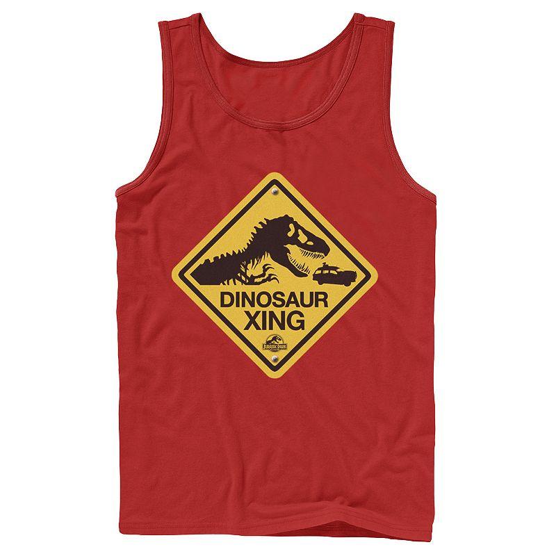 Men's Jurassic Park Dinosaur Crossing Yellow Sign Tank Top,  Product Image