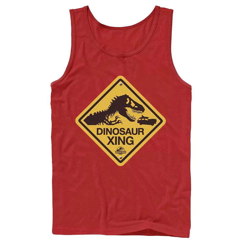 Men's Jurassic Park Dinosaur Crossing Yellow Sign Tank Top,  Product Image