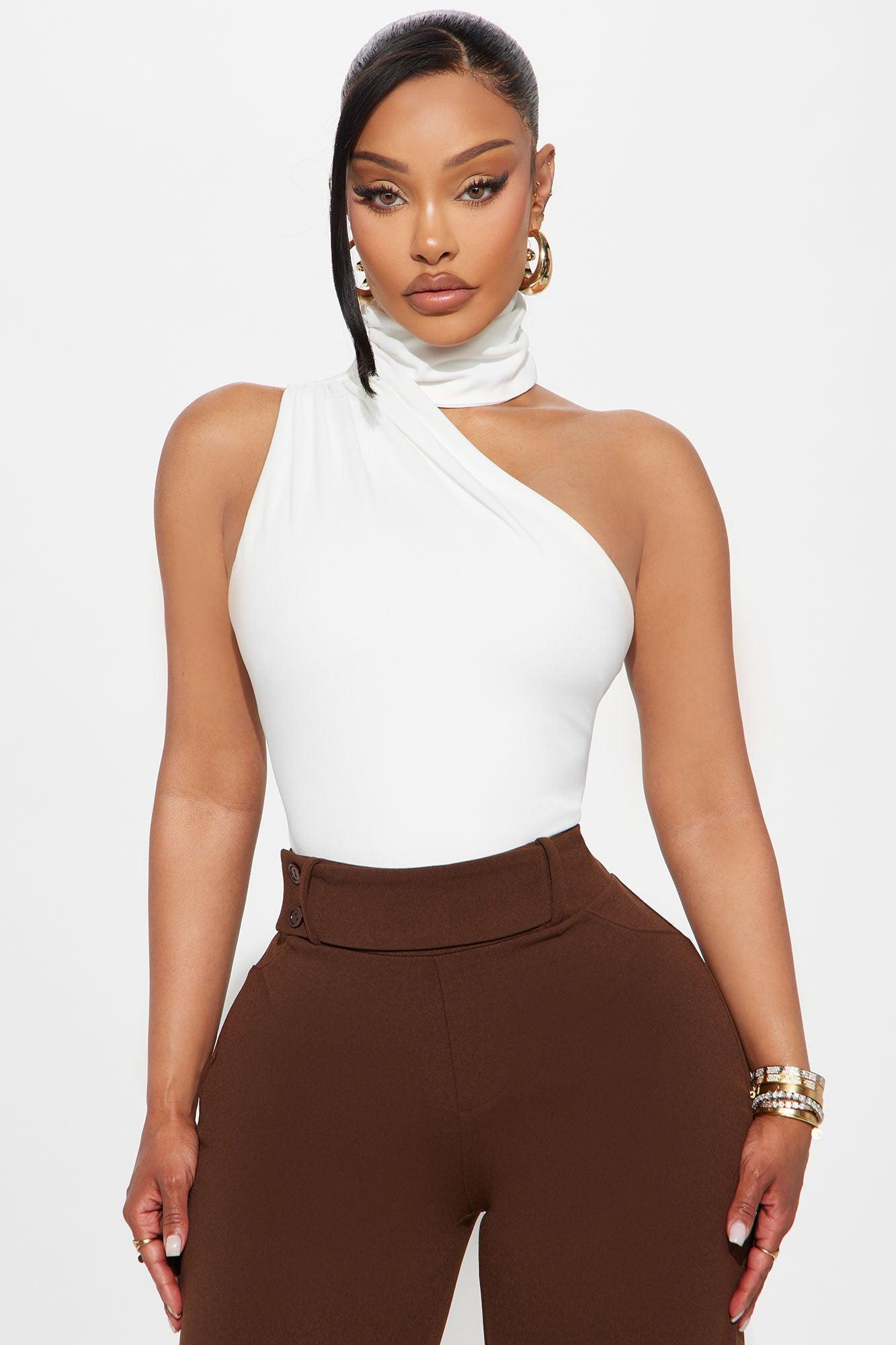 Rhea Ruched Mock Neck Bodysuit - White Female Product Image