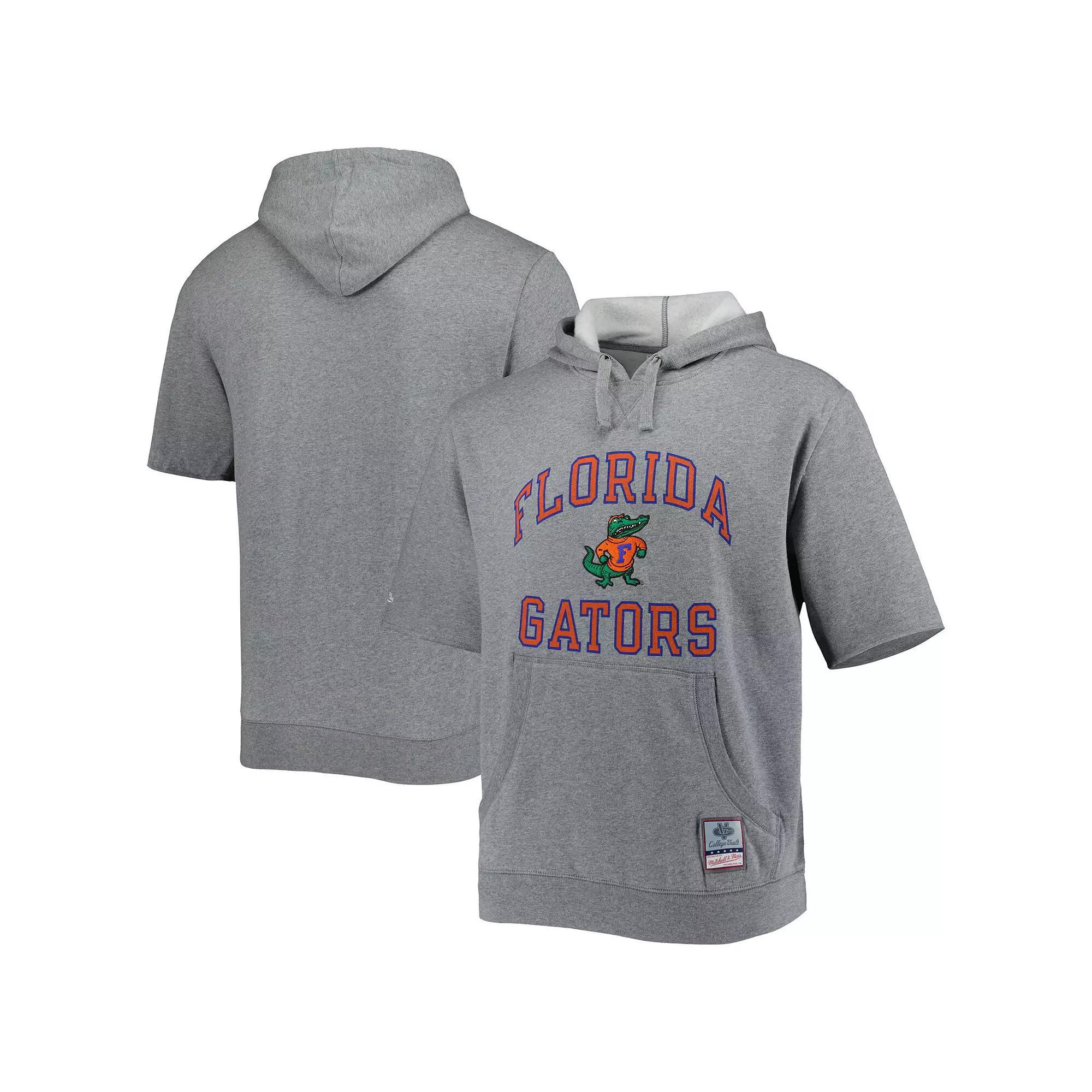 Men's Mitchell & Ness Heathered Gray Florida Gators Wordmark Short Sleeve Pullover Hoodie,  Product Image