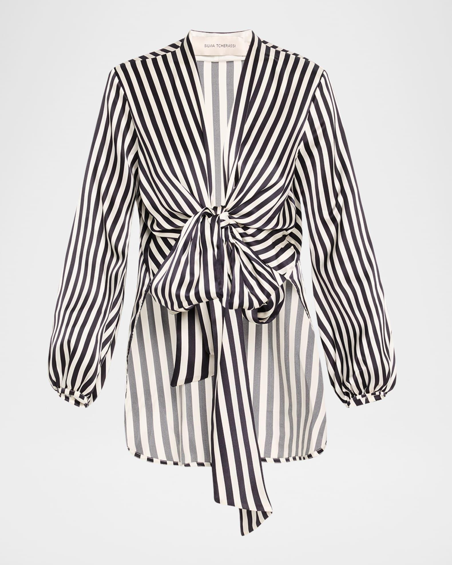 Honey Striped Tie Silk Blouse Product Image