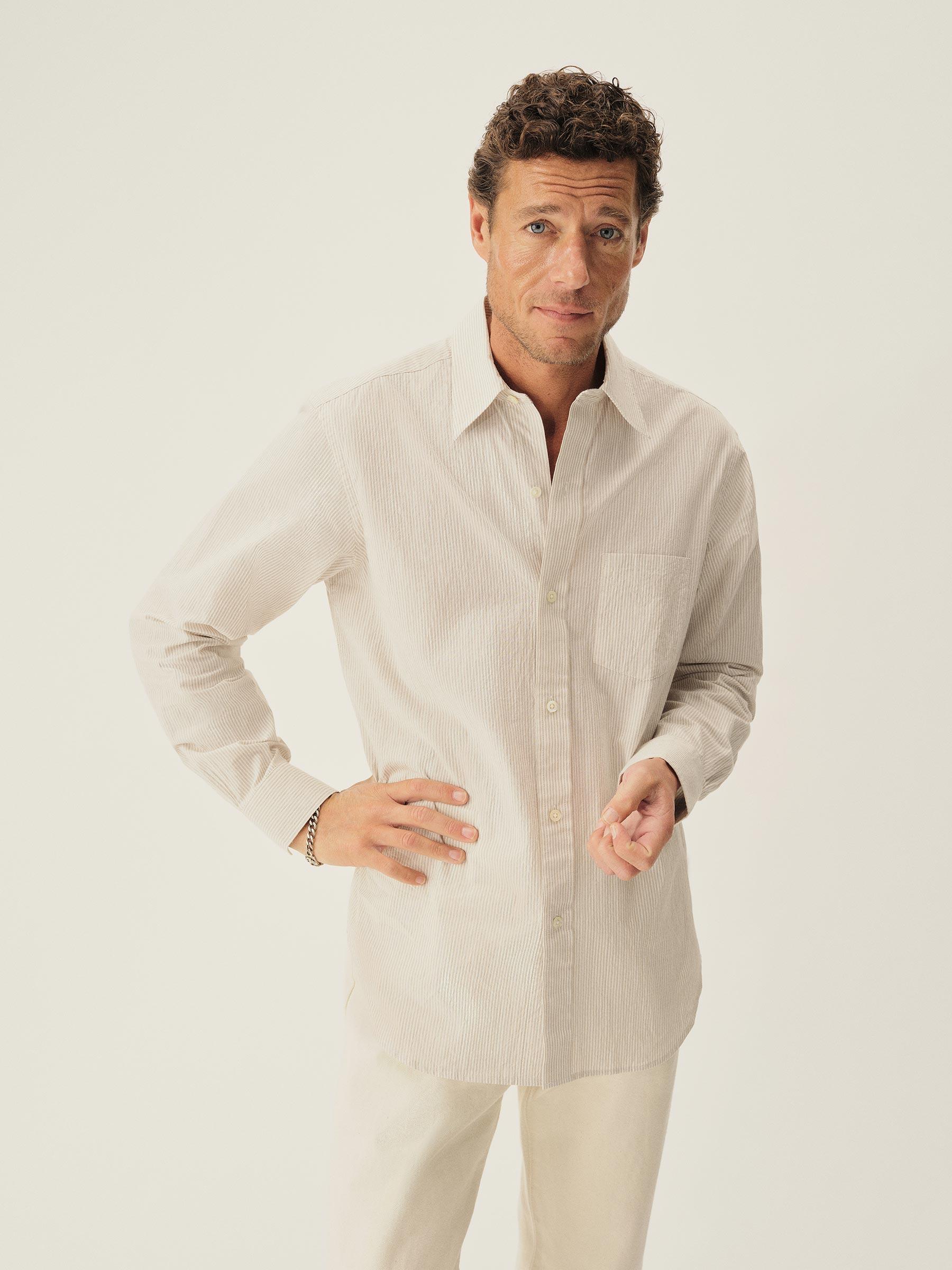 Khaki/White Stripe Wornwell One Pocket Shirt Product Image