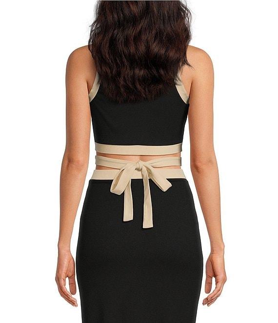 Gianni Bini Dena Ribbed Knit Crew Neck Sleeveless Tie Waist Coordinating Cropped Top Product Image