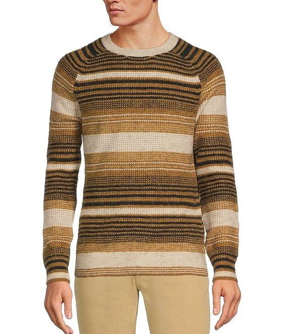 Rowm Long Raglan Sleeve Textured Horizontal Stripe Crewneck Sweater Product Image