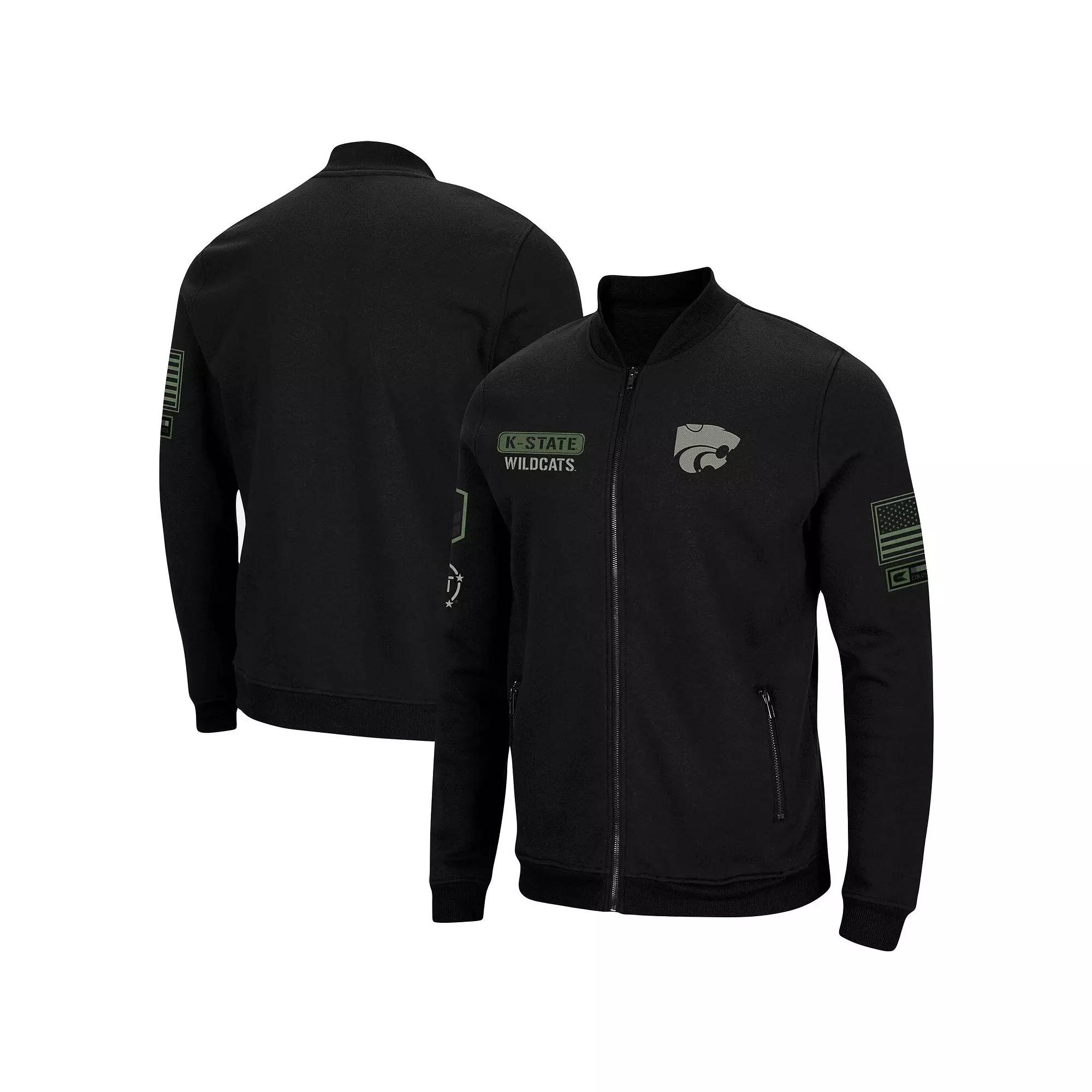 Men's Colosseum Black Kansas State Wildcats OHT Military Appreciation High-Speed Bomber Full-Zip Jacket,  Product Image