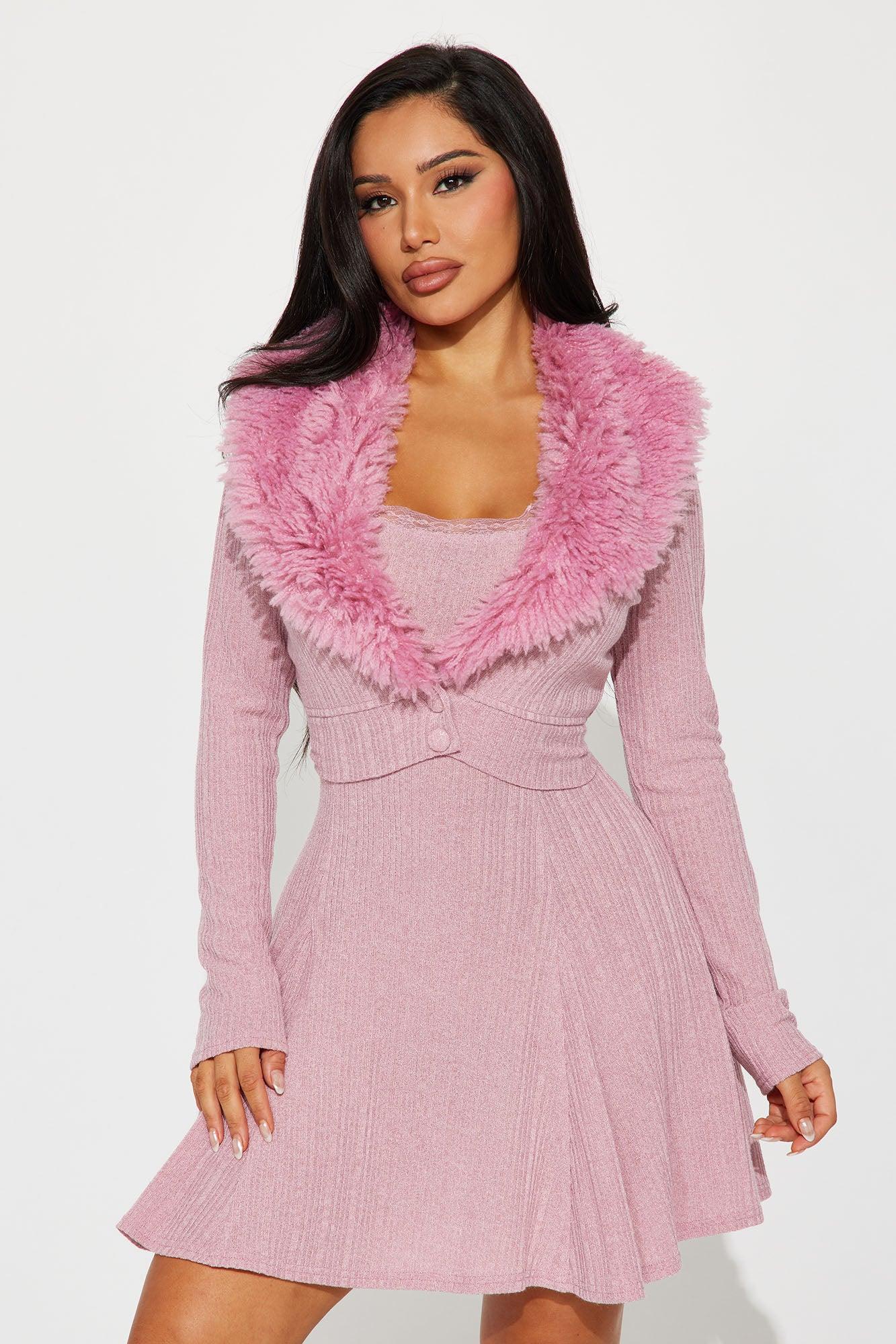 Josie 2 Piece Mini Dress Cardigan Set - Mauve Product Image