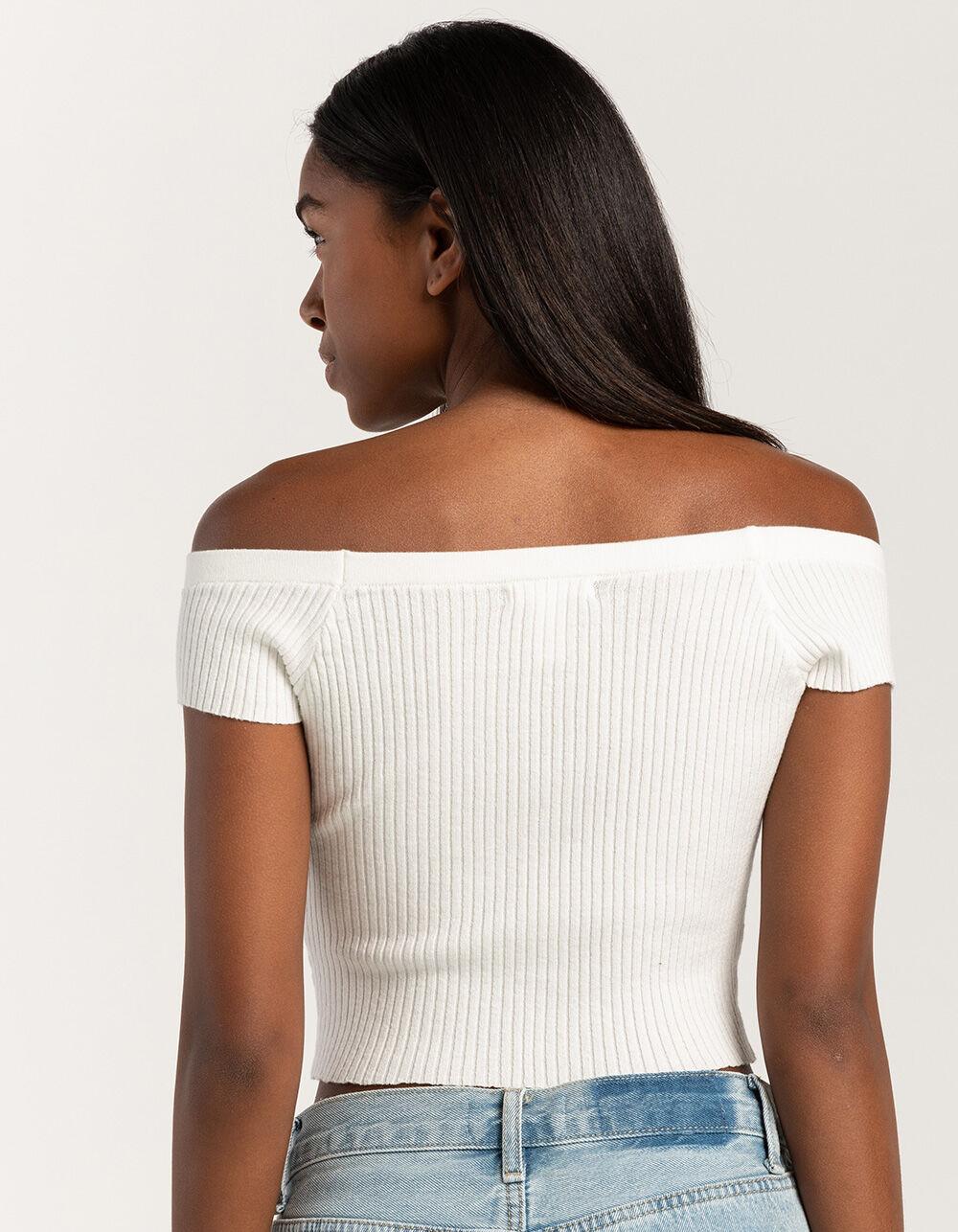 FULL TILT Off The Shoulder Rib Womens Top - WHITE Product Image