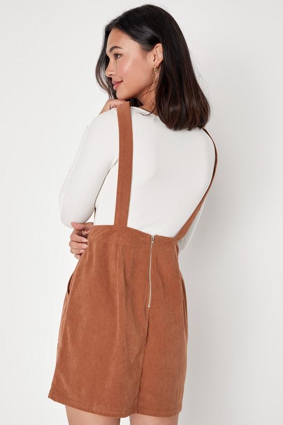 Embracing Autumn Brown Corduroy Pinafore Mini Dress Product Image