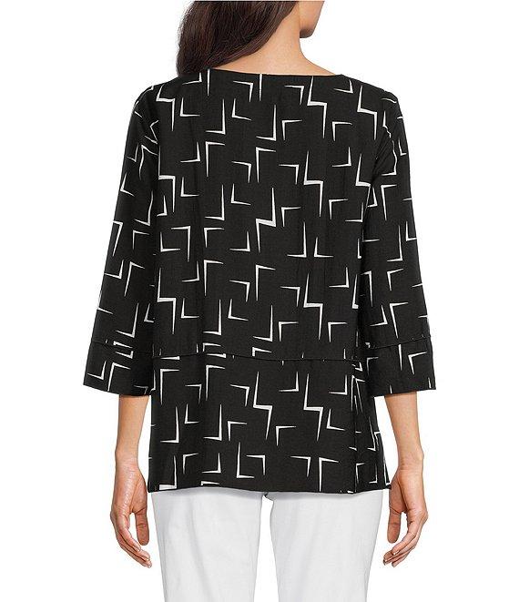 Ali Miles Geometric Print Scoop Neck 3/4 Sleeve Overlap Popover Tunic Product Image