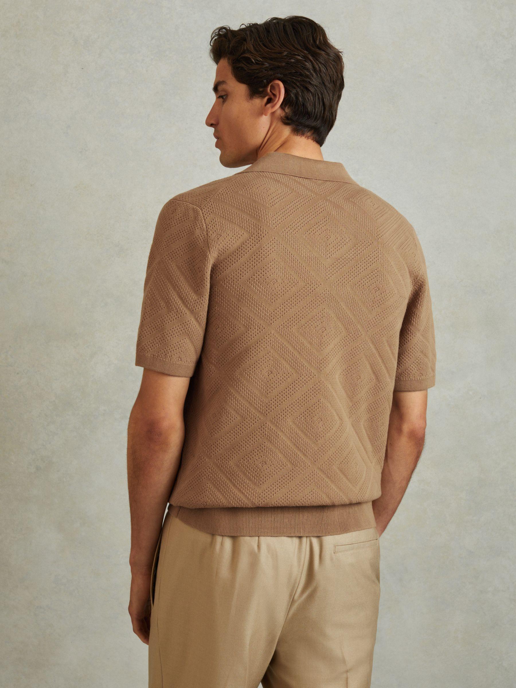 Cotton Cuban Collar Shirt in Camel Product Image
