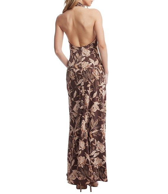 Dress the Population Olivia Floral Print Halter Rosette Neck Sleeveless Mermaid Gown Product Image