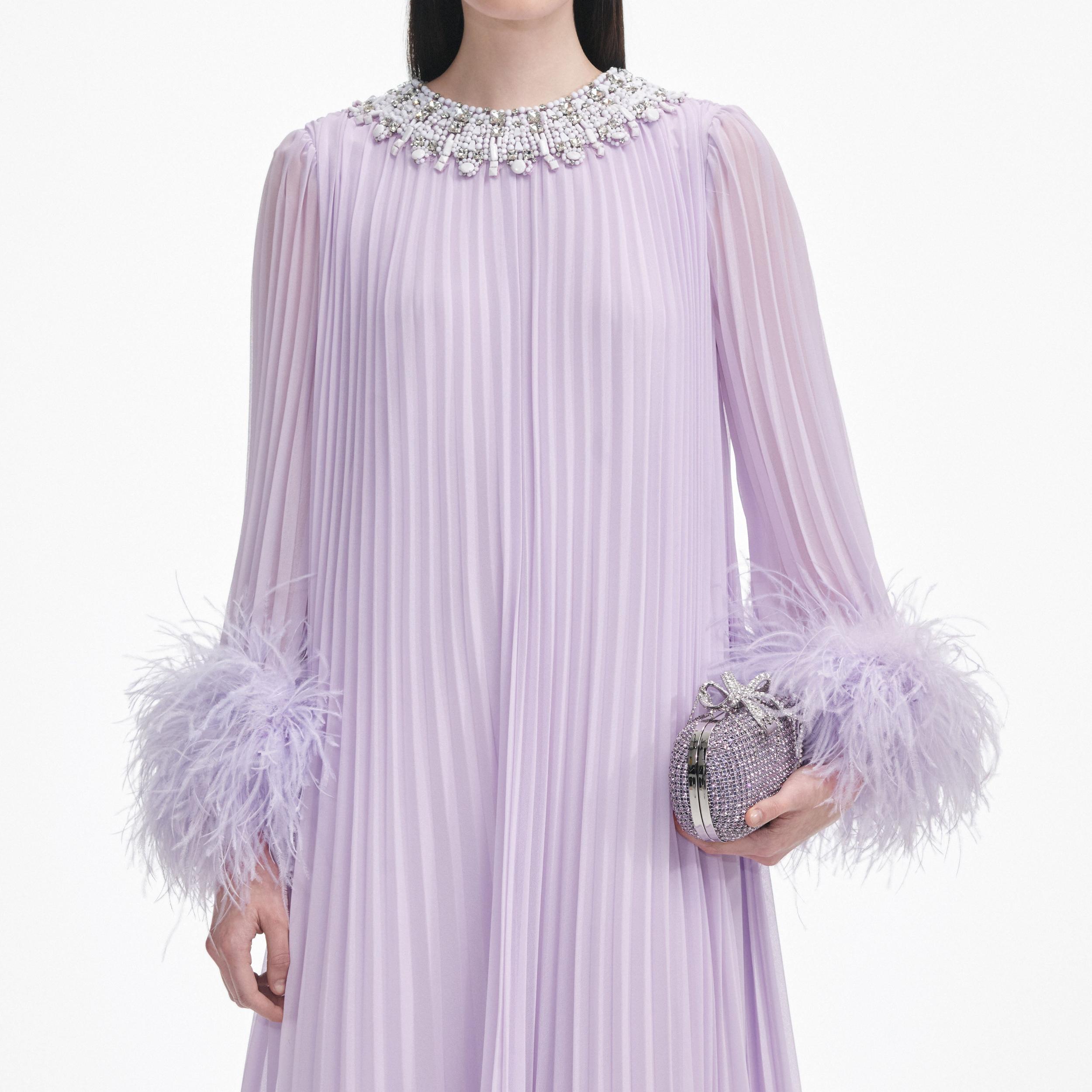Lilac Chiffon Feather Midi Dress Product Image