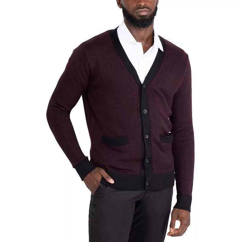 Men's Xray Herringbone Cardigan Sweater, Size: Large, Blue Product Image