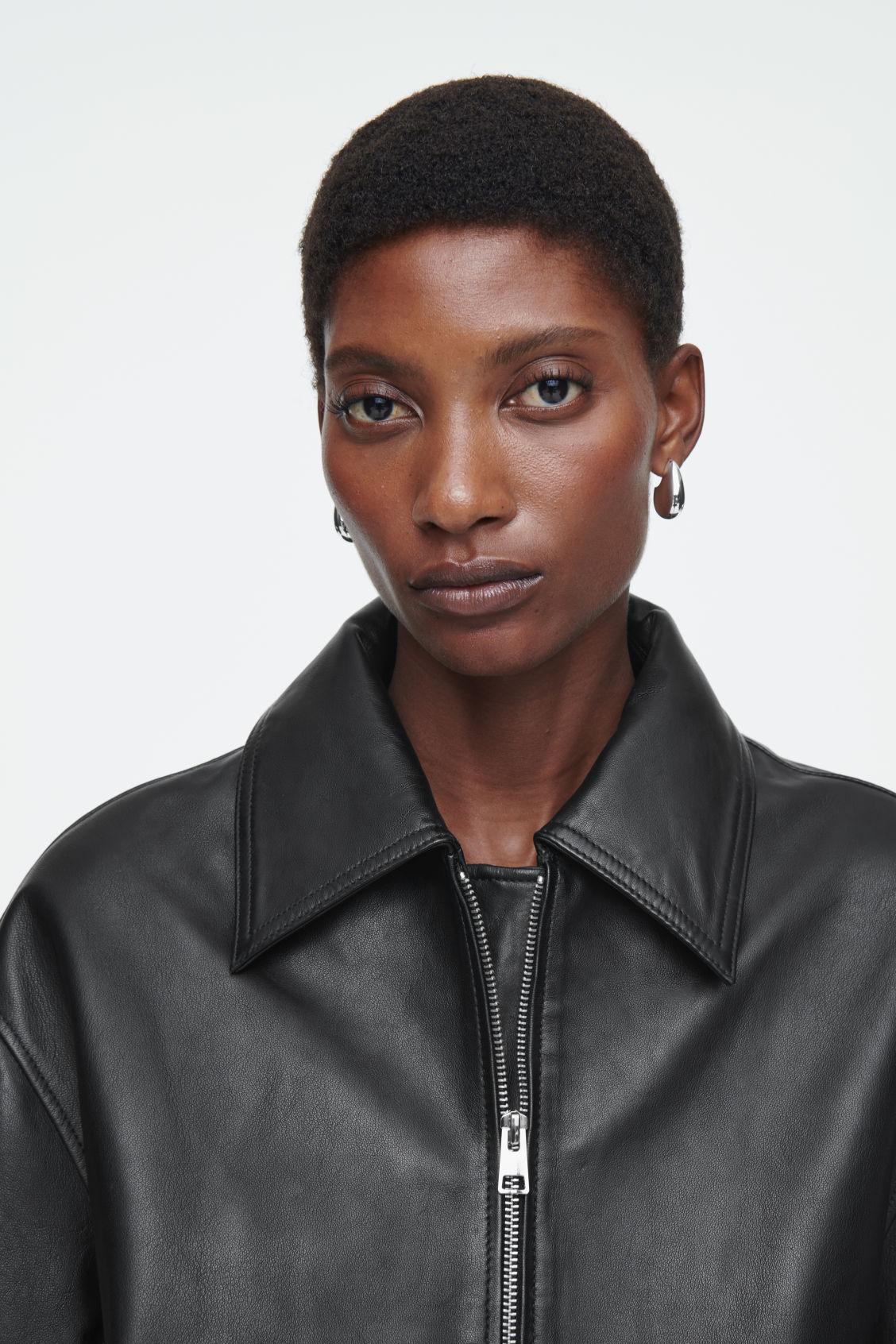 OVERSIZED COLLARED LEATHER JACKET Product Image