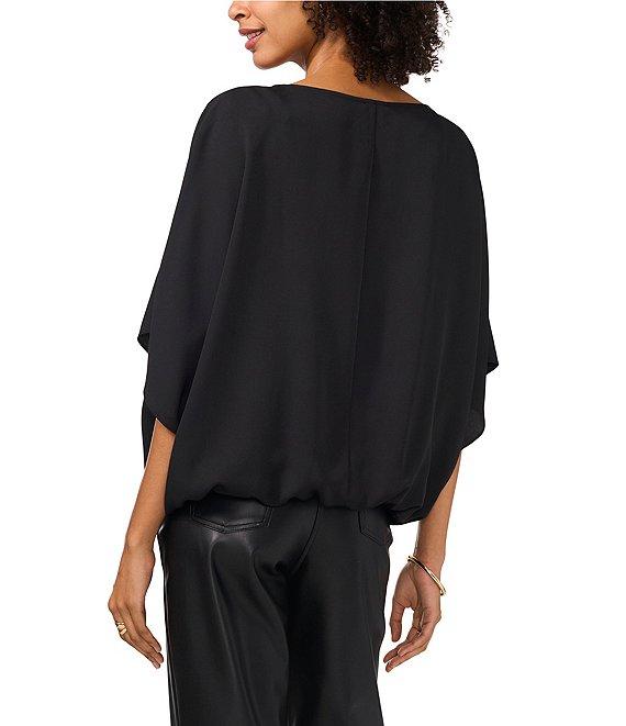 Vince Camuto Luxe Crepe de Chine Boat Neck 3/4 Dolman Sleeve Cinched Hem Top Product Image