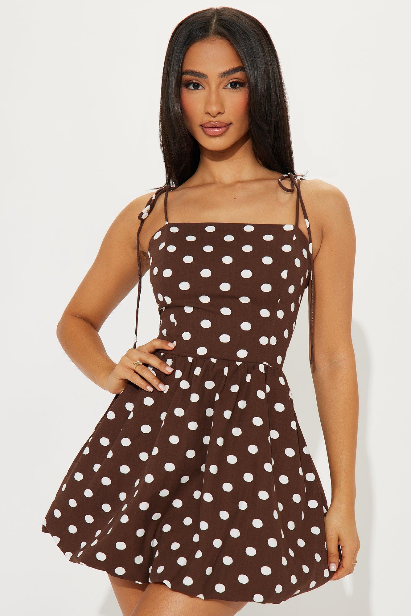 Patrice Polka Dot Bubble Micro Mini Dress - Chocolate Product Image