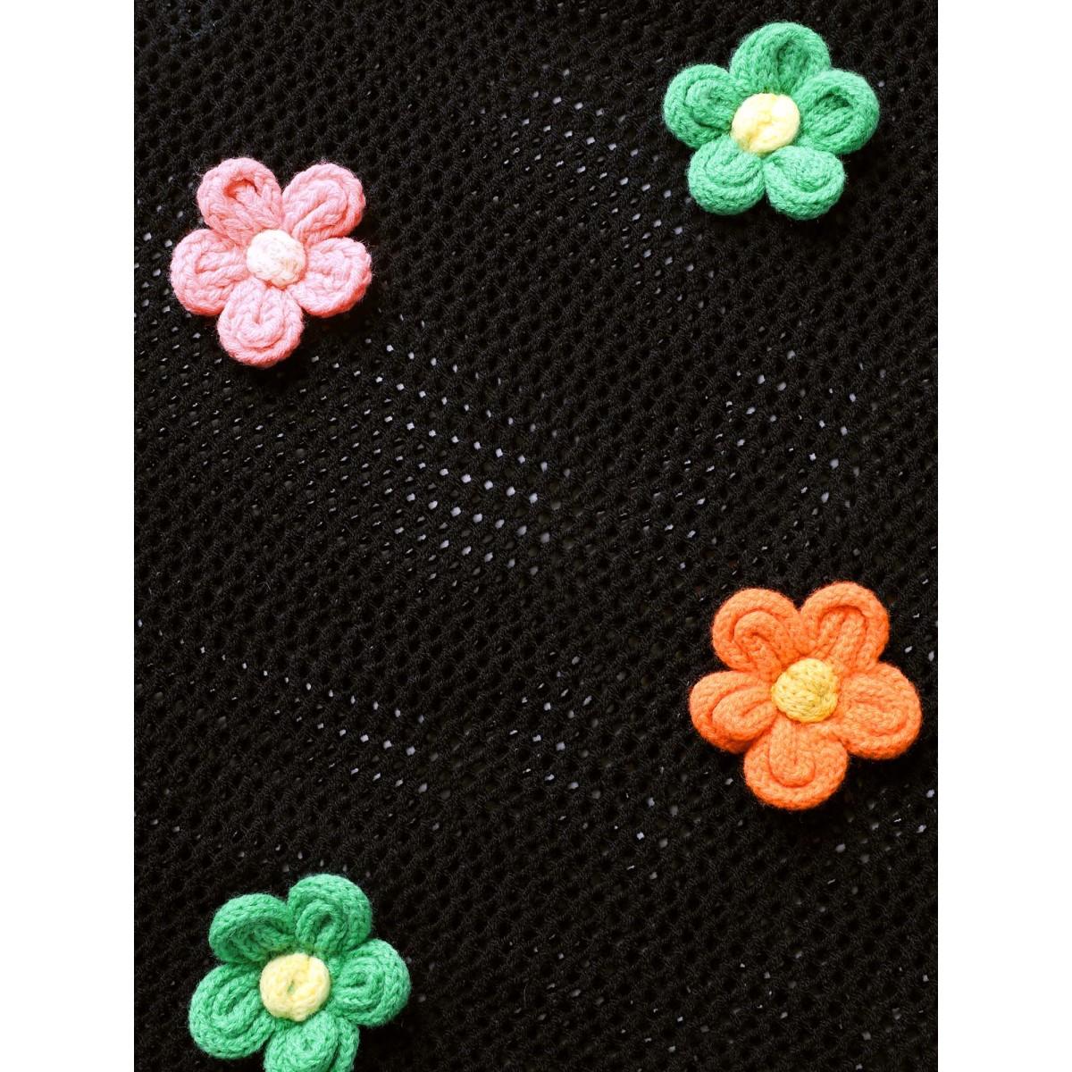 Plus Size Stereo Flower Design Drawstring Swim Cover Up Women's Swimwear Black Beach Loose Crochet Curve Swim Cover Ups BloomChic 26/4X Product Image