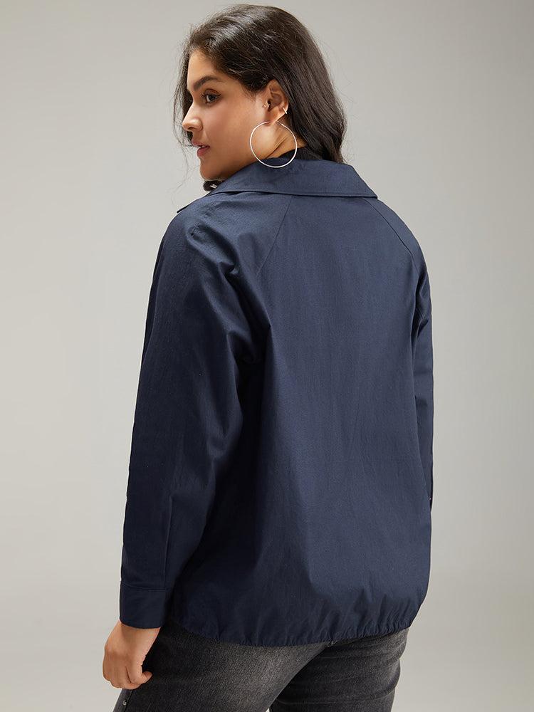 Cotton Button Fly Drawstring Hem Coat Female Product Image