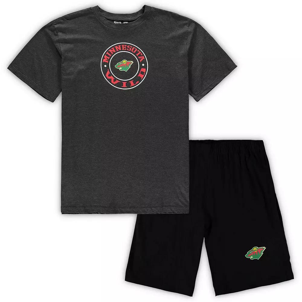 Men's Concepts Sport Black/Heathered Charcoal Minnesota Wild Big & Tall T-Shirt & Shorts Sleep Set,  Product Image