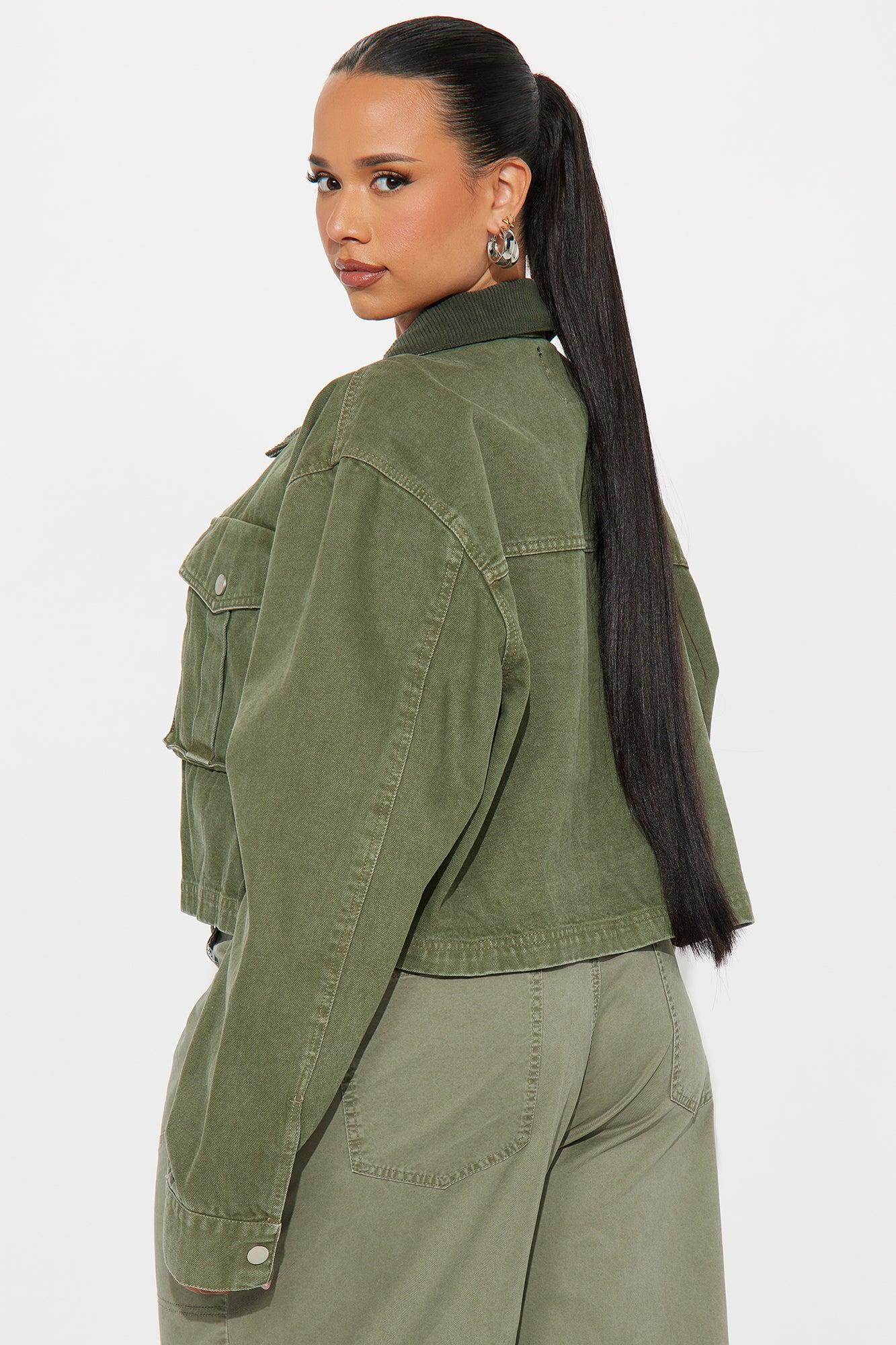 Cleo Cargo Trucker Jacket - Olive Female Product Image