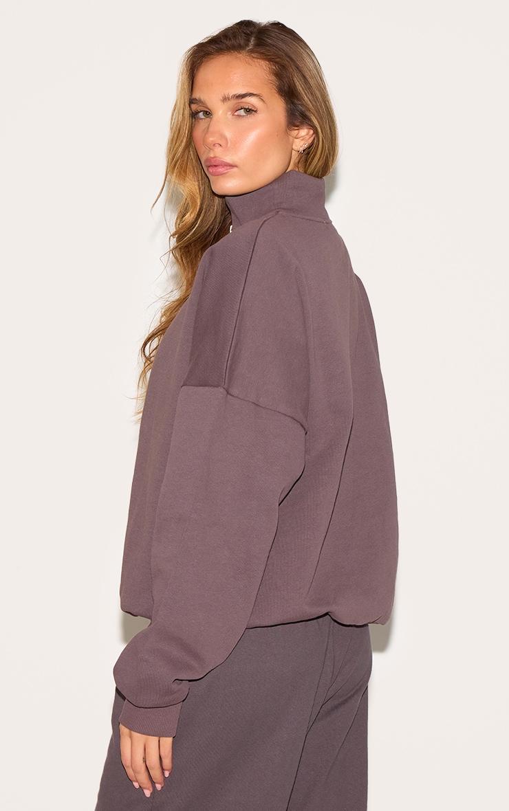 Charcoal Premium High Neck Quarter Zip Oversized Sweatshirt Product Image