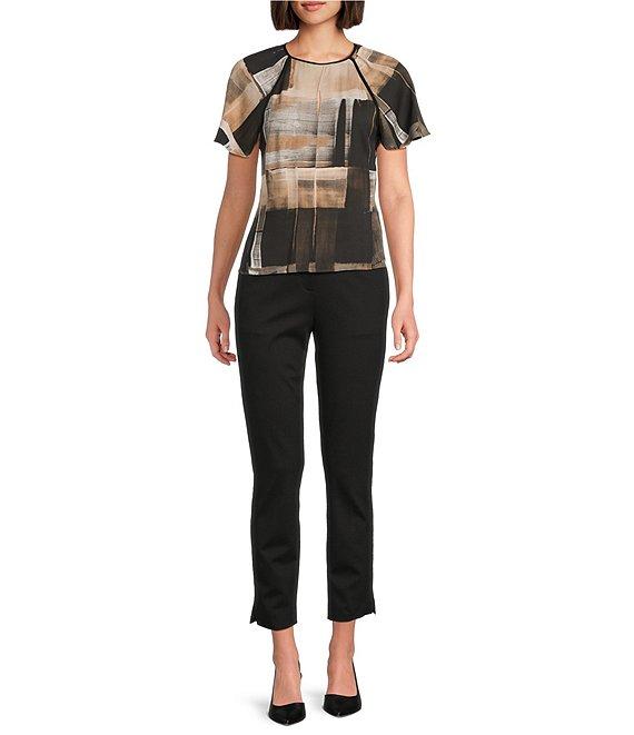 BOSS by Hugo Boss Bivalia Painted Print Satin Round Neck Short Sleeve Top Product Image