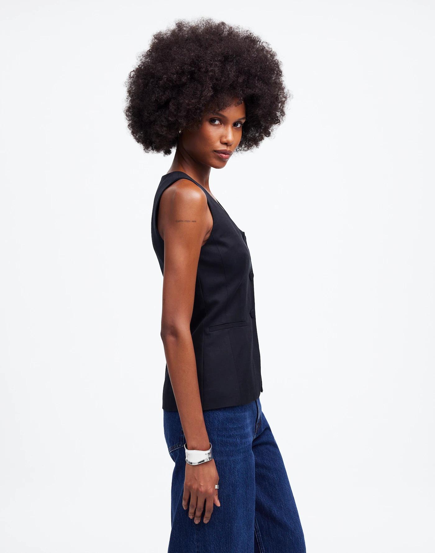 Scoopneck Cutaway Vest in Drapey Twill Product Image