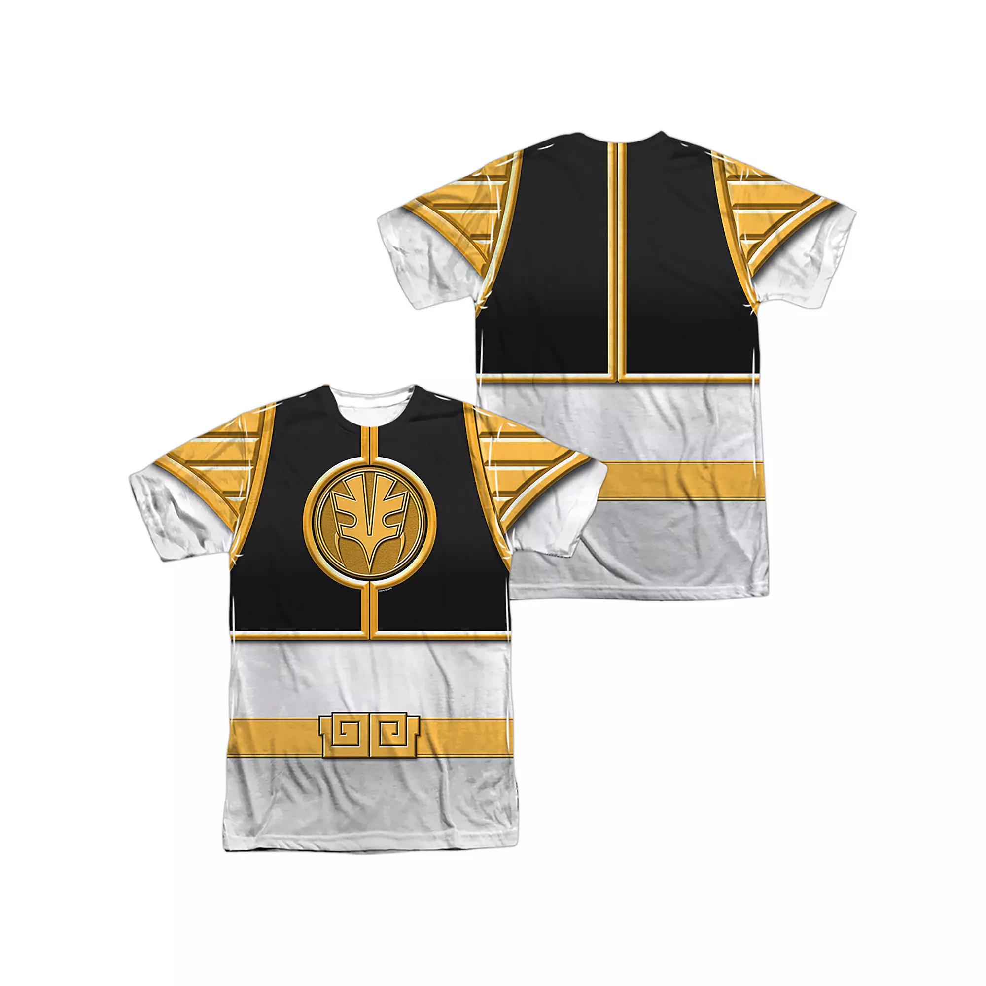 Men's Power Rangers White Ranger Costume Sublimated Graphic Tee, Size: Small, Black Product Image
