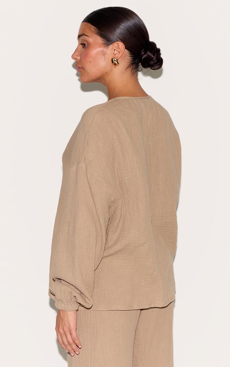 Petite Mushroom Cheesecloth Textured Tie Front Shirt Product Image