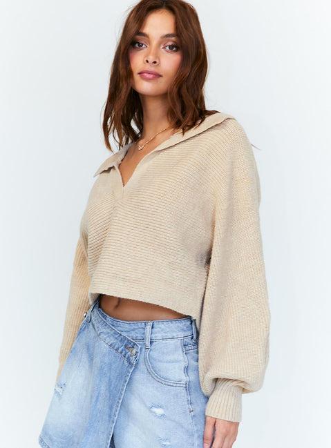 Tiara Cropped Sweater Beige Product Image