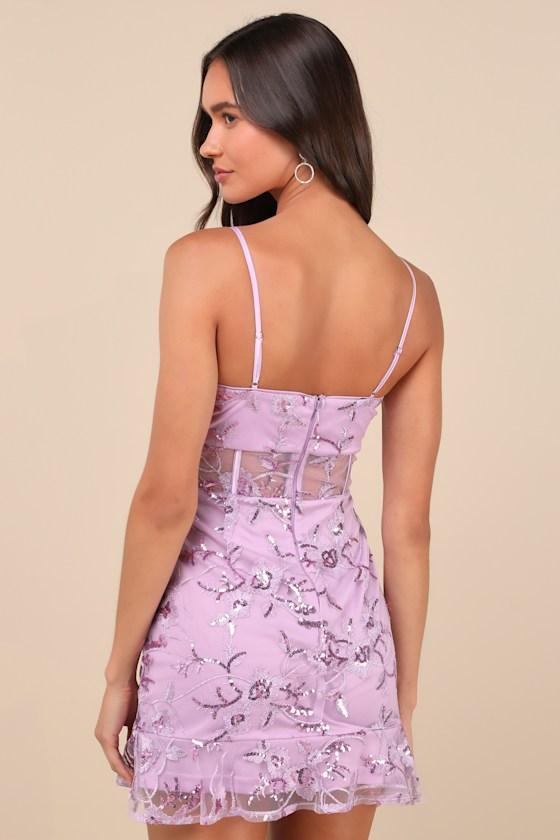 Glittering Delight Lavender Mesh Sequin Embroidered Mini Dress Product Image