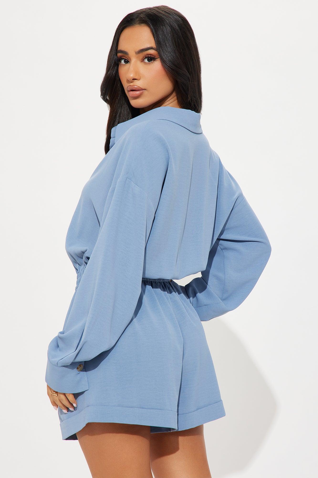 Kenzia Shirt Romper - Blue Product Image