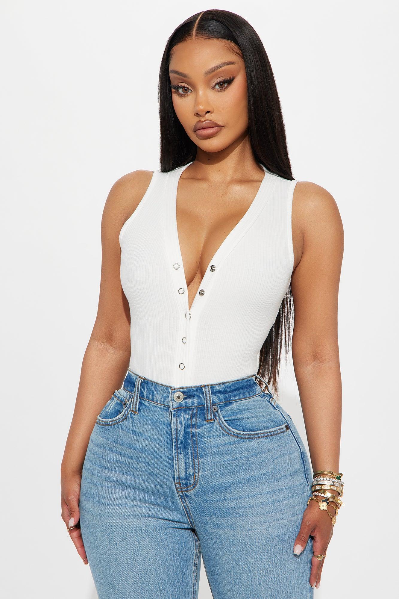 Set Free Deep V-Neck Bodysuit - White Female Product Image