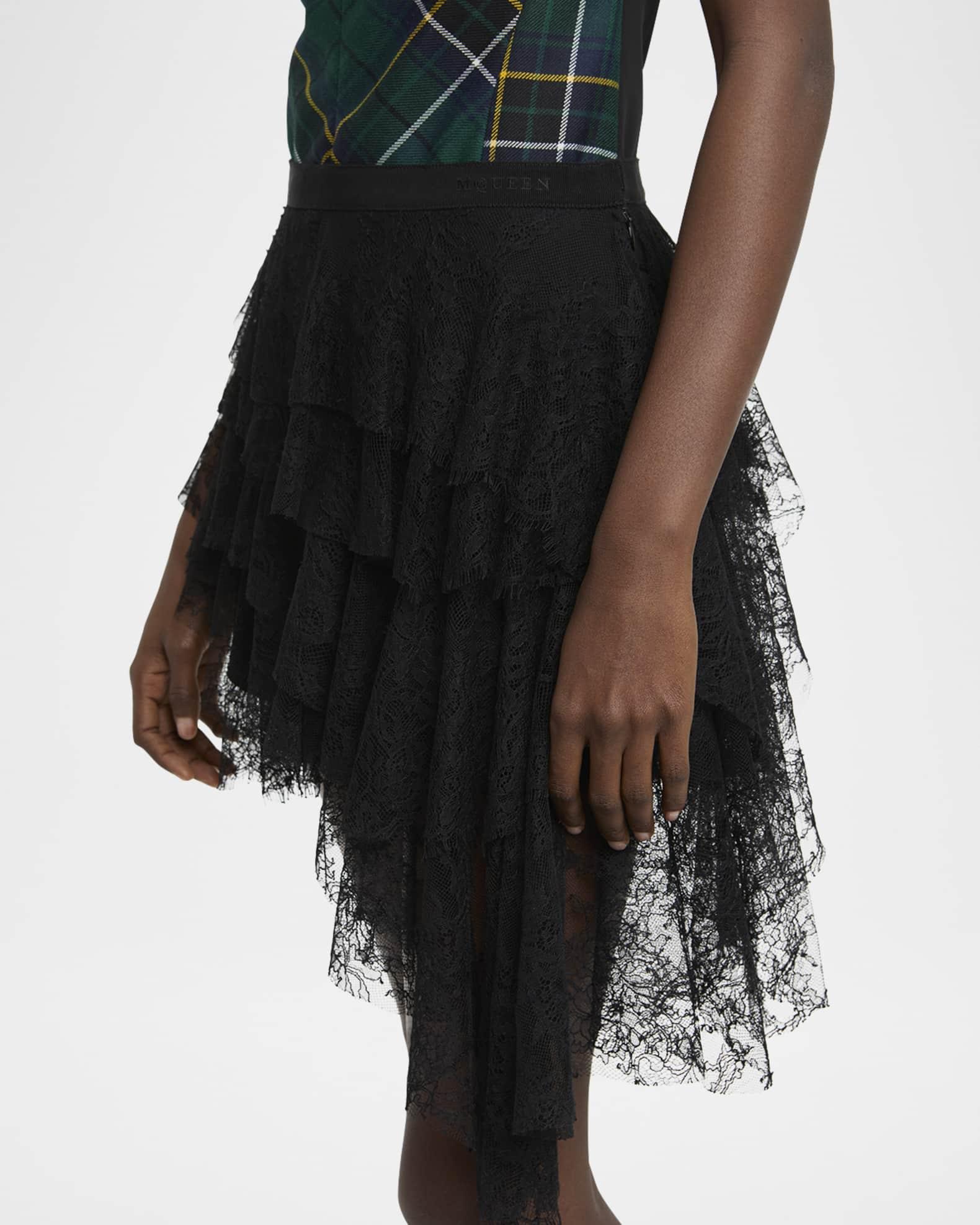 Tiered Lace Asymmetric Mini Skirt Product Image