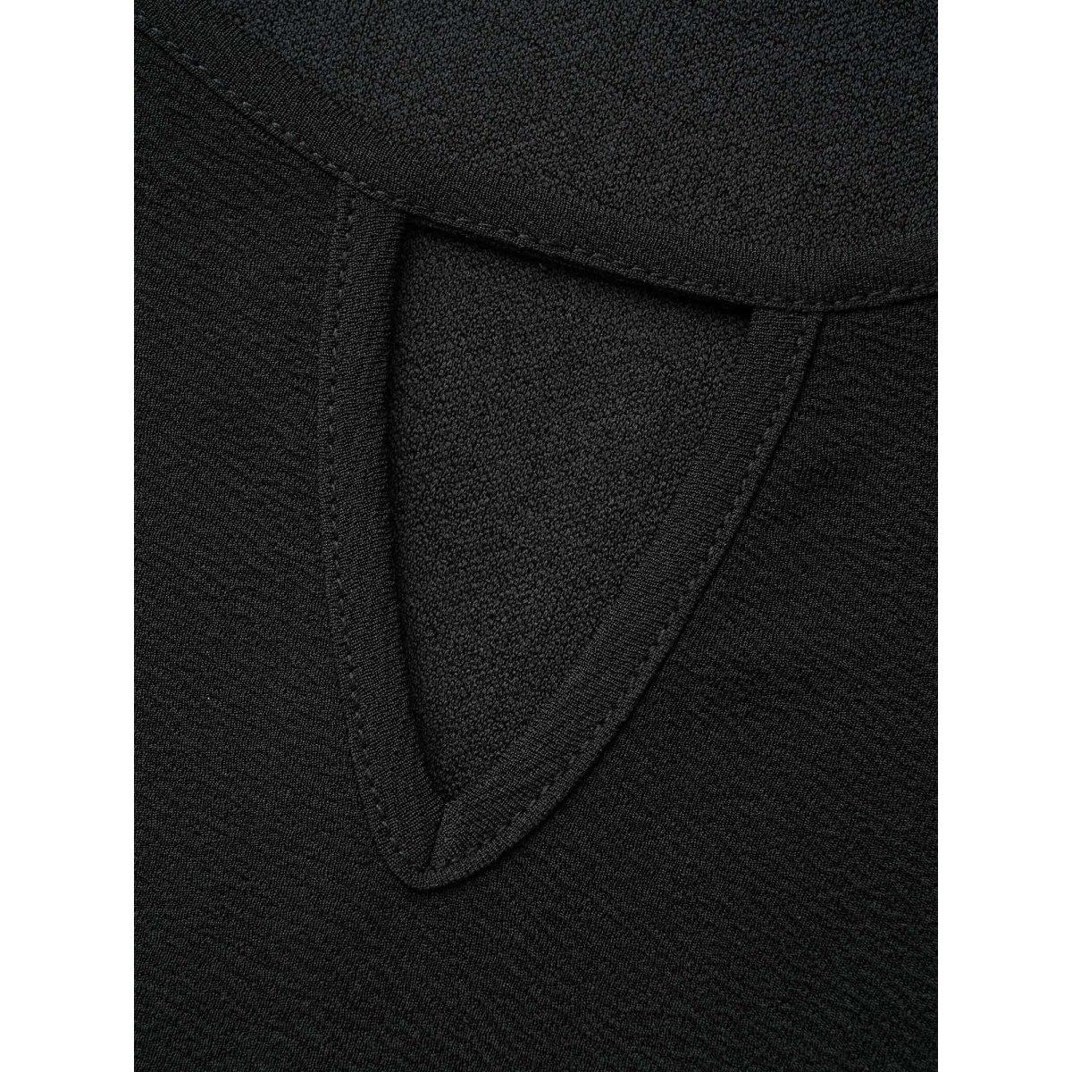 Plus Size Black Sequin Patchwork Keyhole Bell Sleeve Blouse Women Elegant Three Quater Length Sleeve Round Neck Everyday Blouses BloomChic 26/4X Product Image