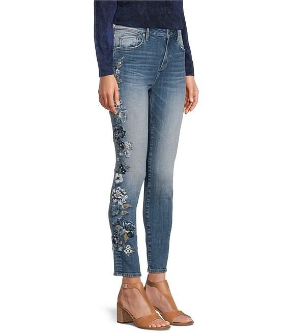 Driftwood X Bluebell Fleur Jackie Floral Embroidered High Rise Skinny Jeans Product Image