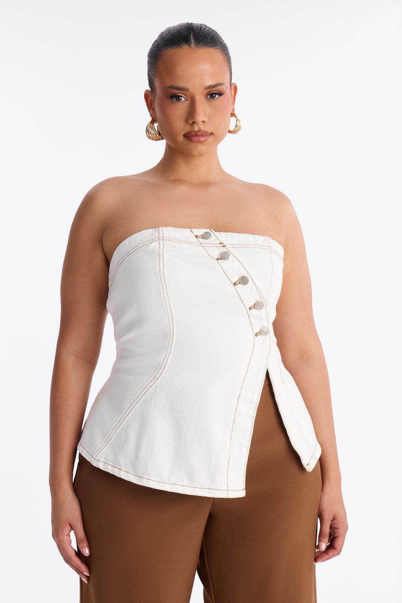 Denim Therapy Asymmetrical Tube Top - White Female Product Image