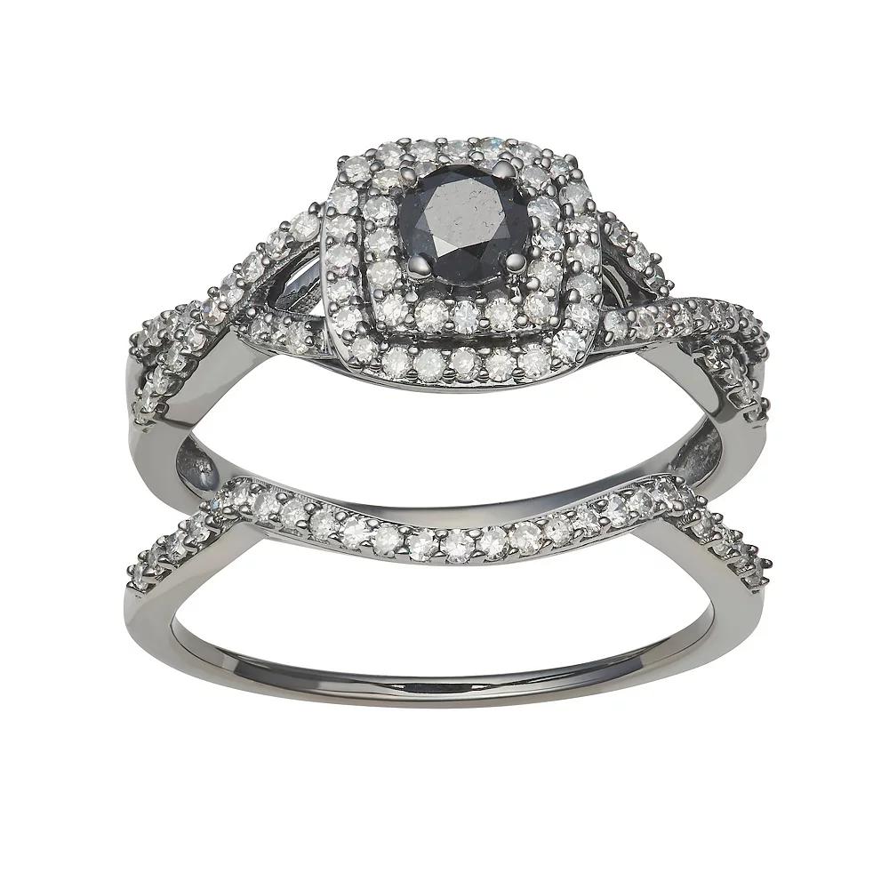 HDI 10k White Gold 3/4 Carat T.W. Black & White Diamond Rings Set, Women's, Size: 6 Product Image