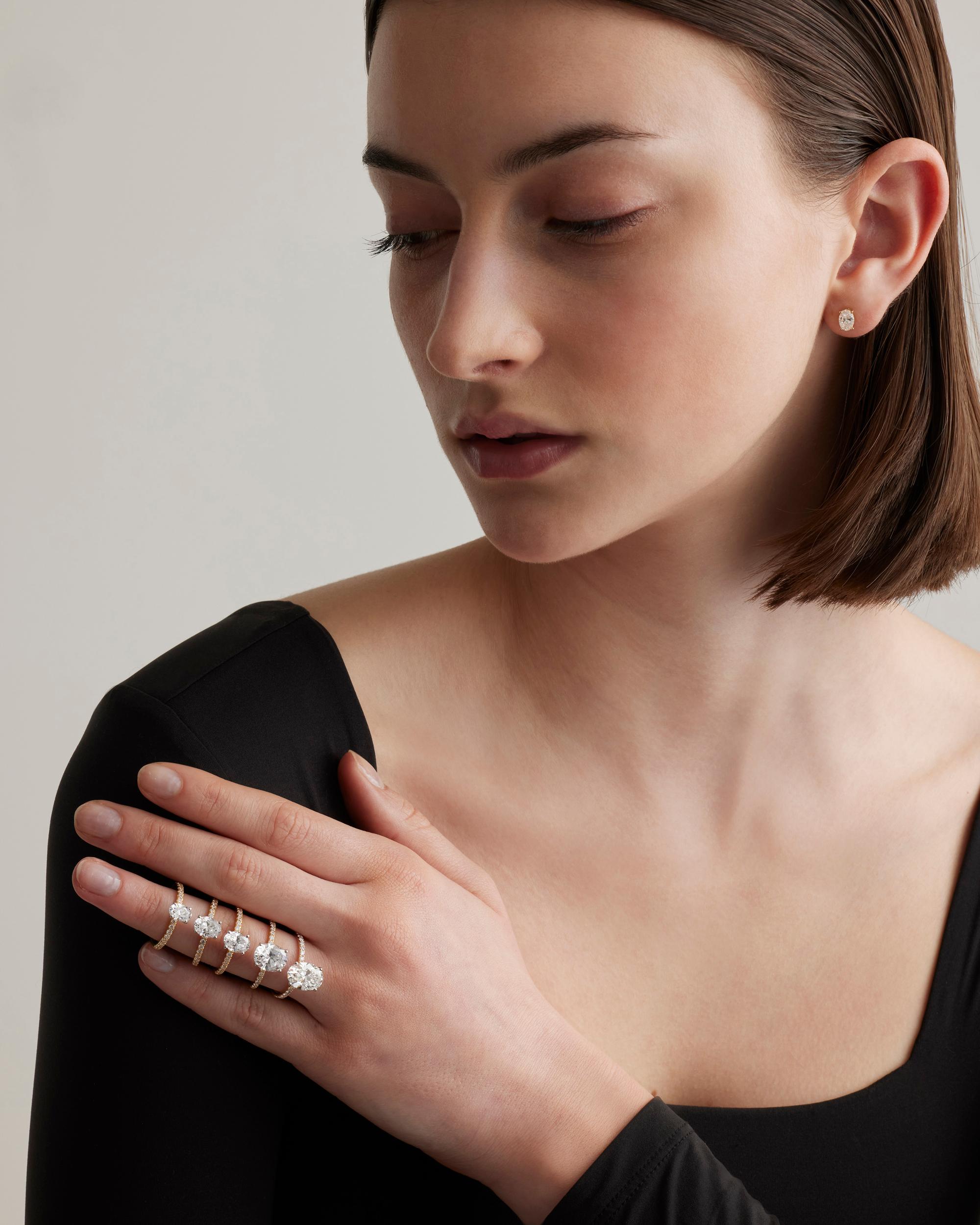 Quince | Women's Lab Grown Diamond Oval Petite Pave Engagement Ring Product Image