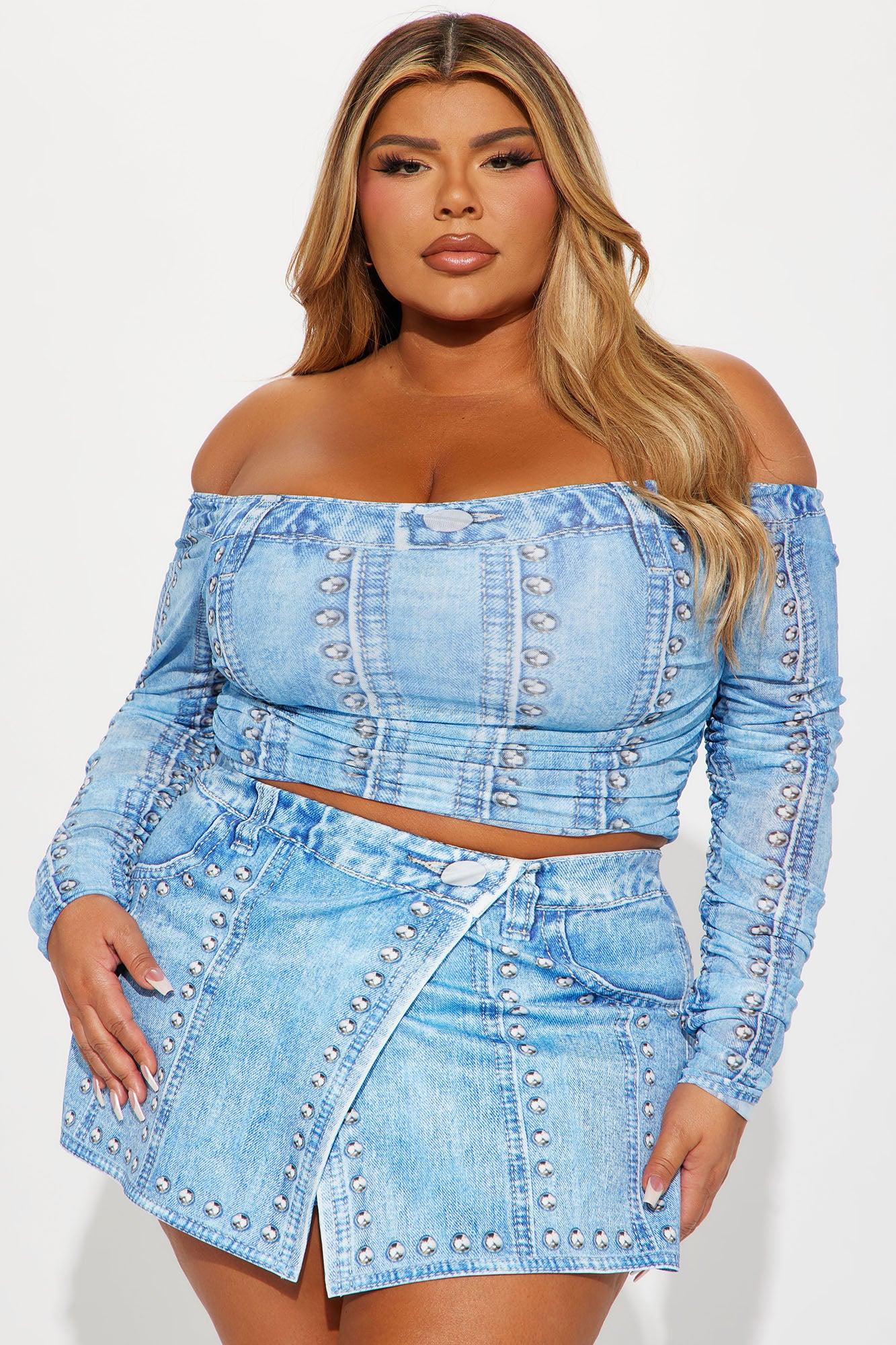 Unbothered Denim Print Skort Set - Blue Product Image